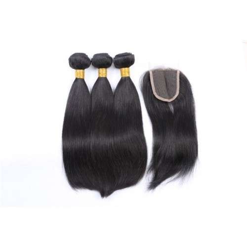 3 Bundles Straight Brazilian Virgin Hair with Closure - 10" - Natural colour