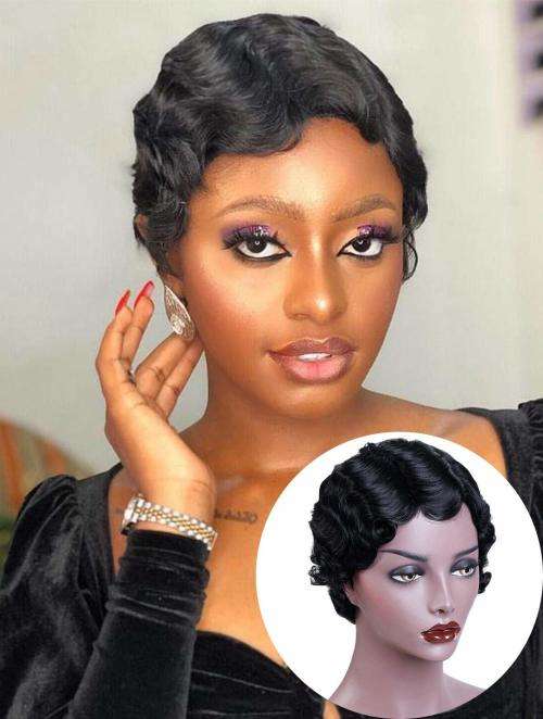 Brazilian Human Hair Finger Wave Pixie Wig - Grade 10A