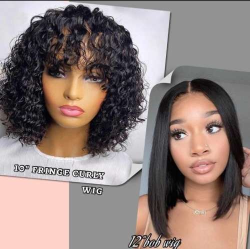 Brazilian Wig Combo - 12 Inch Straight Lace Frontal Wig PLUS 10 Inch Curly Fringe Wig