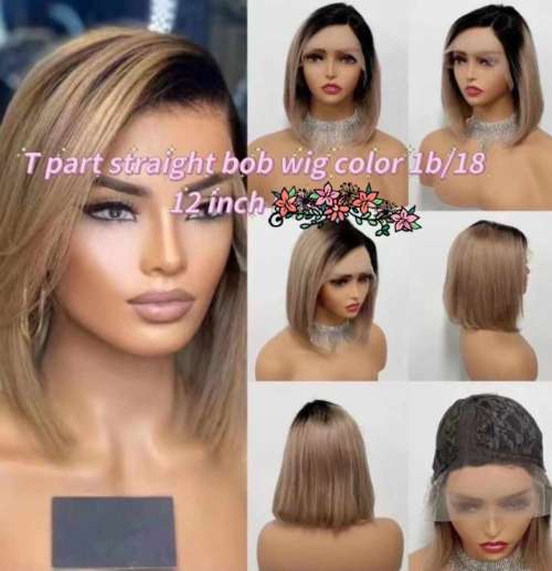 Virgin Brazilian 13x1 Lace Front Wig Colour 1B/18 - Straight Human Hair 10 Inches - Grade 12A