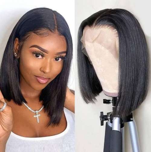 13x4 Full Lace Frontal Brazilian Bob Wig - Colour 1B  Natural - 8 Inches