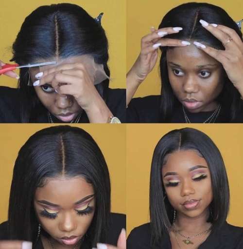 13x4 Full Lace Frontal Brazilian Bob Wig - Colour 1B  Natural - 8 Inches