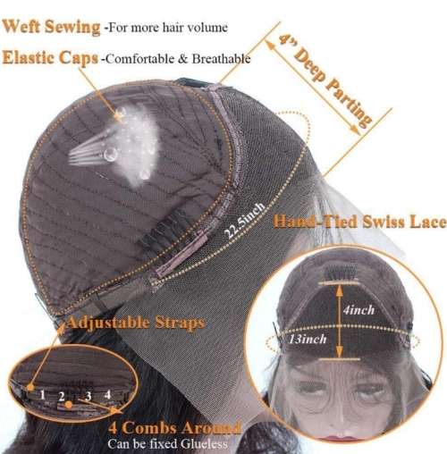 13x4 Full Lace Frontal Brazilian Bob Wig - Colour 1B  Natural - 8 Inches