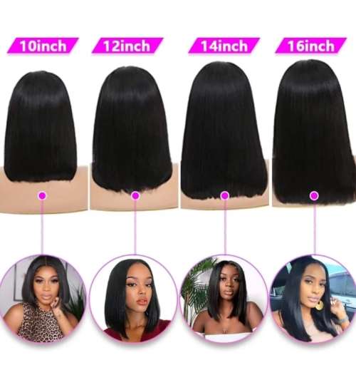 13x4 Full Lace Frontal Brazilian Bob Wig - Colour 1B  Natural - 8 Inches