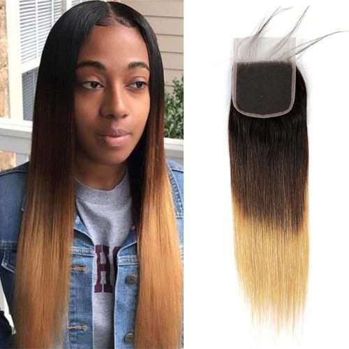 4x4 Brazilian Straight Lace Closure 8 Inches - Colour 1B/27 Ombre - Grade 12