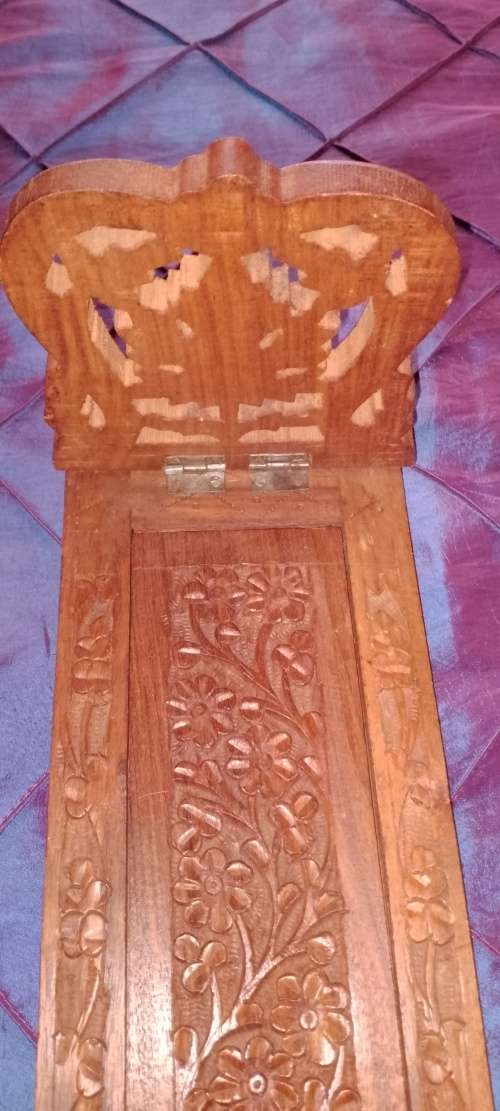 Vintage Indian Hand-Carved Extendable Sliding Book Rack / Stand