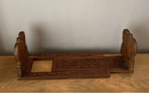 Vintage Indian Hand-Carved Extendable Sliding Book Rack / Stand