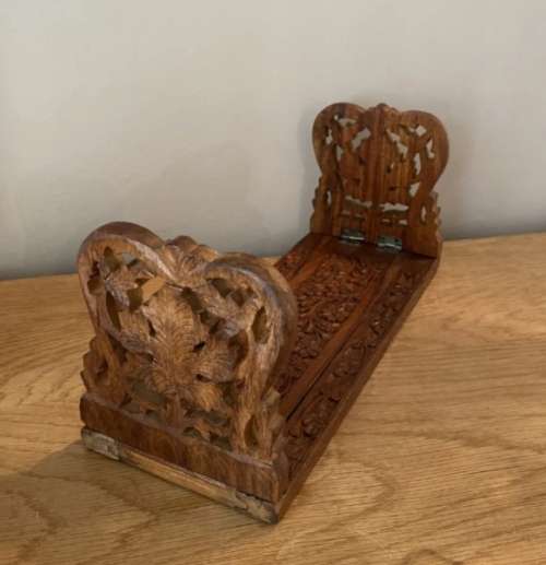 Vintage Indian Hand-Carved Extendable Sliding Book Rack / Stand
