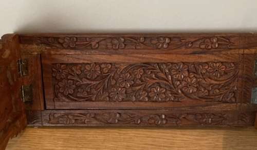 Vintage Indian Hand-Carved Extendable Sliding Book Rack / Stand