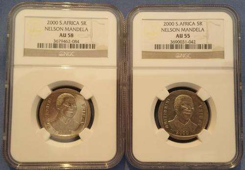2000 NGC Graded AU55 & AU58 Mandela R5. Set of 2, bid per coin