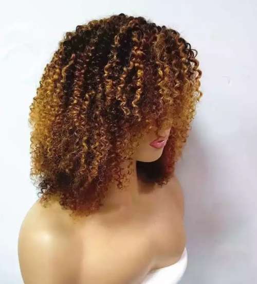 Brazilian Kinky Curly Human Hair wig14 inch long ombre wig