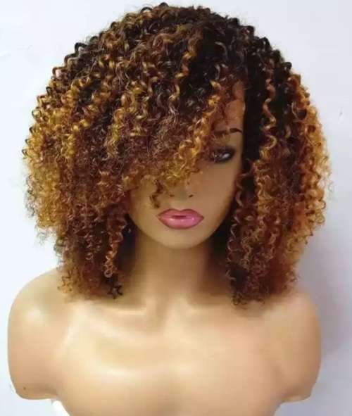 Brazilian Kinky Curly Human Hair wig14 inch long ombre wig