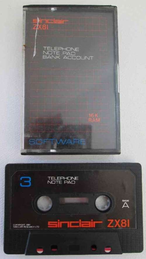 Sinclair ZX81 16K RAM Software Cassette Tape: Telephone; Notepad; Bank Account