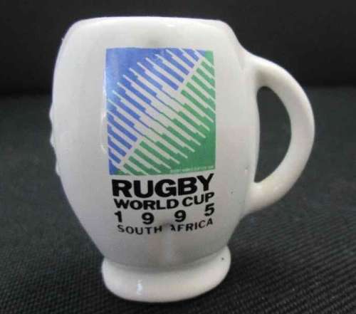1995 Rugby World Cup Ceramic Rugby Ball Shaped Tot Glass - 5cm/5cm/3cm