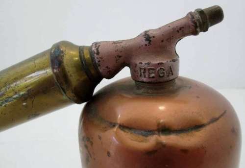 Vintage c1930's Rega Copper & Brass Manual Pump Bug Sprayer With Wooden Handle - Length 40cm
