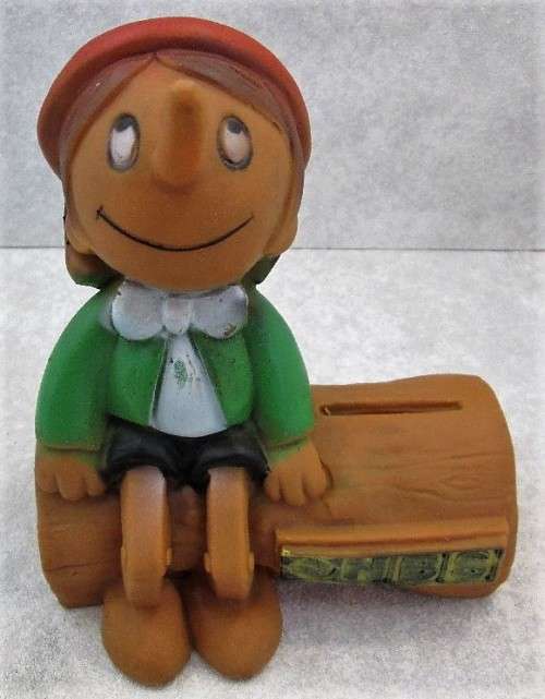Pinochio Money Box - Apollo Films 1979 Prima Toys Made For NBS Bank - 12cm/7,5cm/14cm