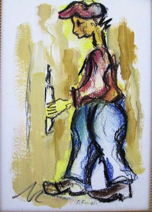 A Fourie Mixed Media Painting Framed In Board - Picture Size: 20cm/14cm; Frame: 32cm/26cm