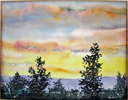 Lovely Ken Etberg Watercolour Painting Framed In Cardboard - Painting Size: 27cm/21cm