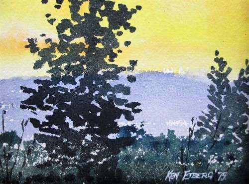 Lovely Ken Etberg Watercolour Painting Framed In Cardboard - Painting Size: 27cm/21cm