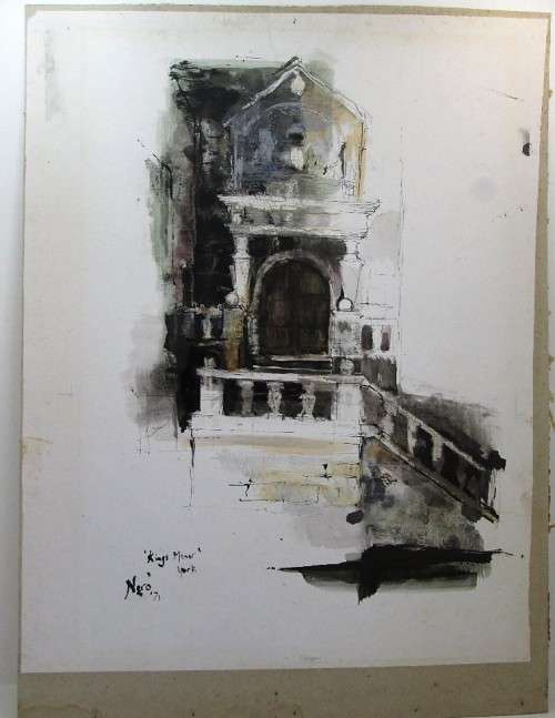 "Kings Manor" York - Nero '71 Watercolour Painting, Pasted On Cardboard - 58,5cm/46cm