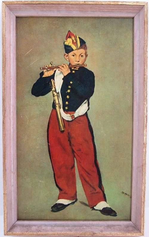 Charming Framed Vintage Boy Musician Print - Good Condition - 29,5cm/18cm