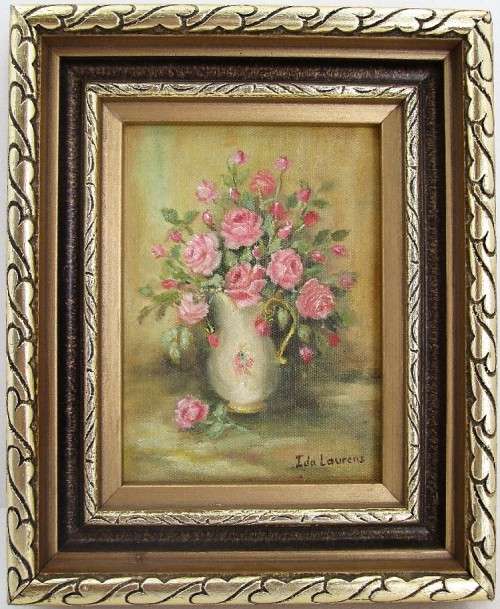 Very Pretty, Beautifully Framed Ida Laurens Oil Painting - Total Size 20cm/24cm/4cm