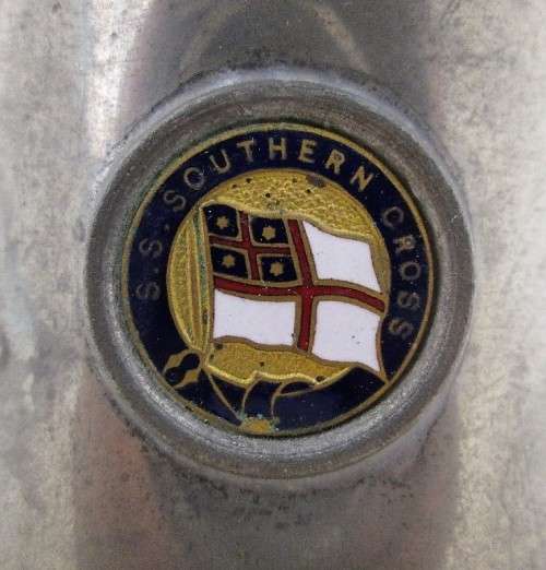 Glass Bottomed (Inscribed The 19th Hole) SS Southern Cross Souvenir Metal Mug - 13,5cm/14cm/10cm