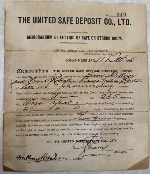 Document: The United Safe Deposit Co., Ltd. - Memorandum Of Letting Of Safe Or Strong Room