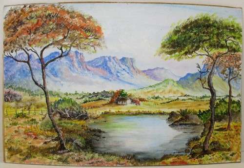 Beautiful Watercolour Painting Pasted On Board - Size: 27cm/41,5cm