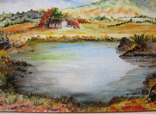 Beautiful Watercolour Painting Pasted On Board - Size: 27cm/41,5cm