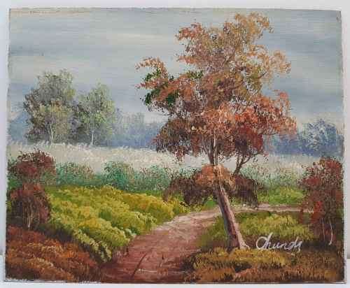 Small Original Oil Painting Pasted On Board - 26cm/21cm