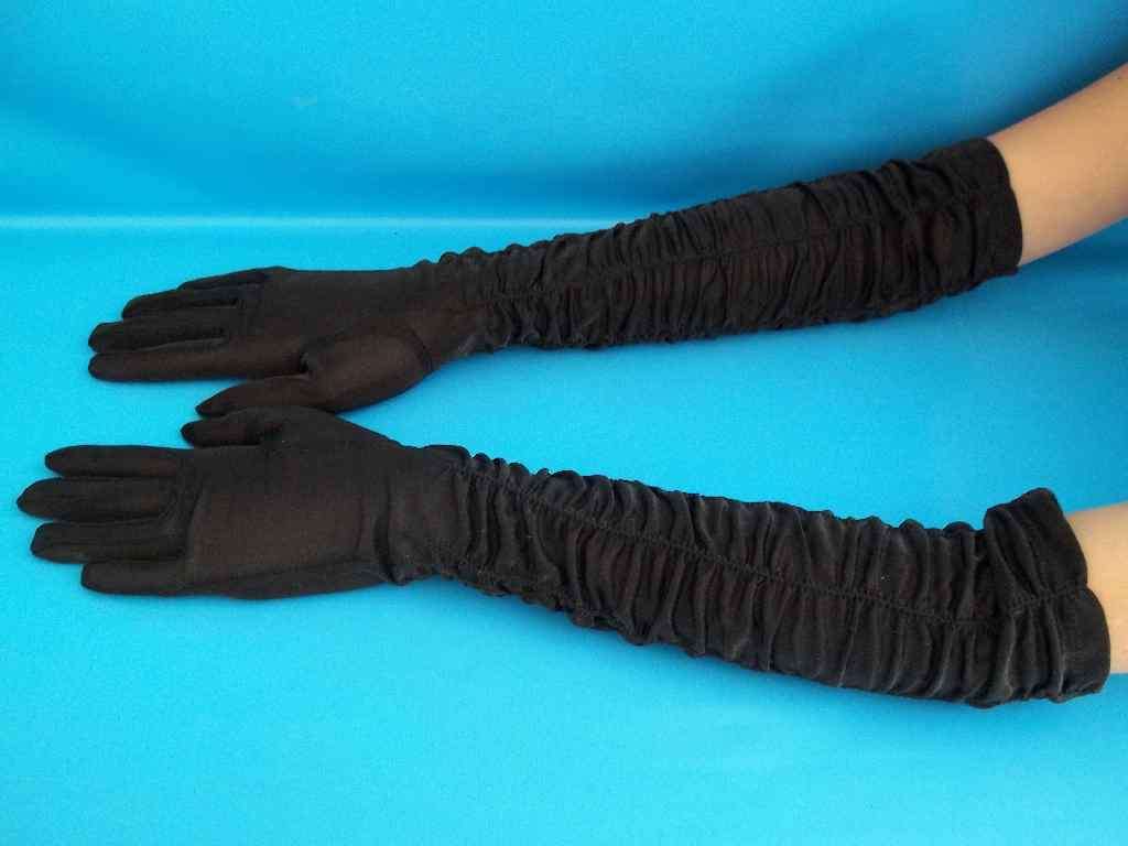 Vintage (?) Style Long Length Black Evening Gloves With Sheen - Size 8, Total Length 63cm