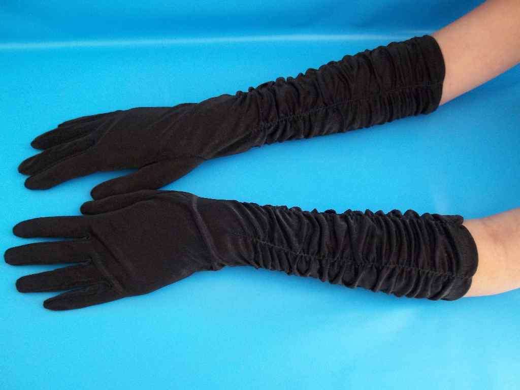 Vintage (?) Style Long Length Black Evening Gloves With Sheen - Size 8,5; Total Length 48cm