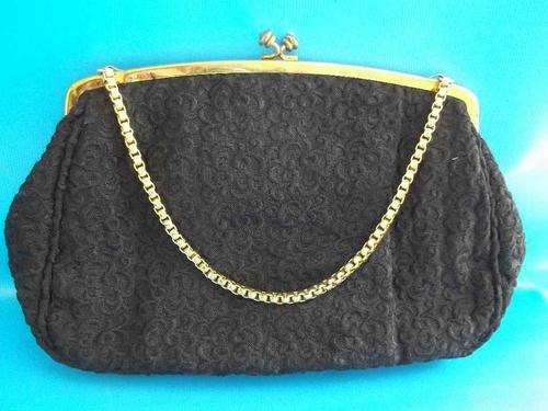 Small Black Textured Material Purse - 23cm/15cm