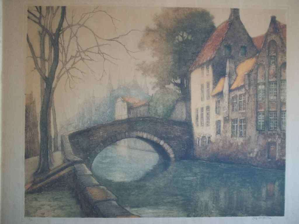 Old Signed & Numbered Print By Sy Van Neste(?) - Actual Print Size Excl Cardboard Frame: 48cm/58,5cm