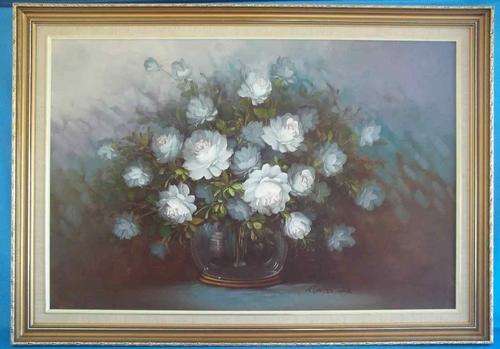 Stunning LARGE Framed Robert Cox Floral Oil Painting (Painting Size Excluding Frame 88cm/58cm)