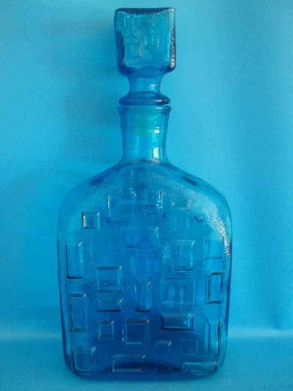 Beautiful Blue Vintage Glass Bottle - 31cm/14cm/7cm