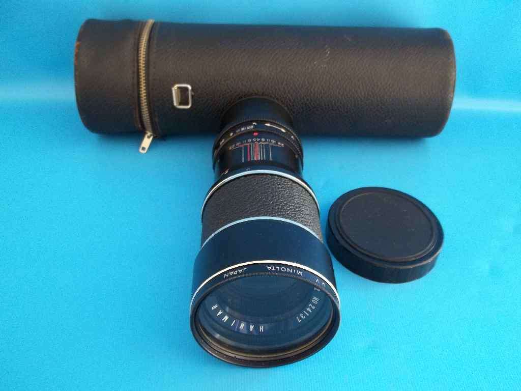 Vintage Hanimar 1:45 f=200mm Minolta Lens + Leather Carry Case