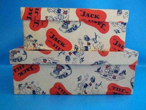 2 X Vintage Cardboard Jack And Jill Children's Shoe Boxes - Excellent To Display!