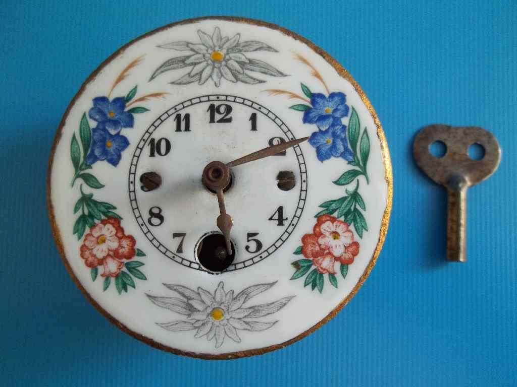 So Sweet - A Brass With Floral Enamel Face Wind-Up Clock Without Outer Casing, Working! - 7cm/3cm