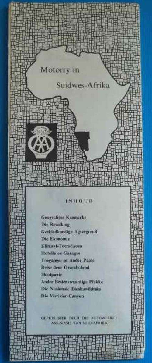 Automobile Association (AA) Motorry In Suidwes-Afrika Map (Afrikaans)
