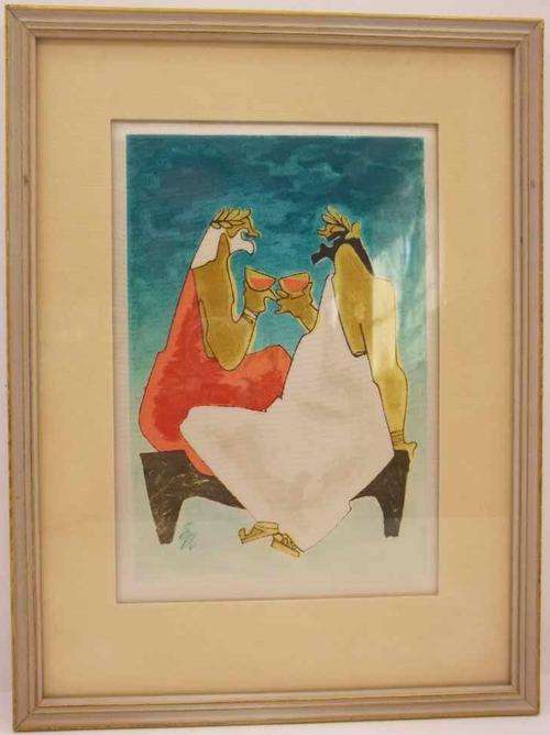 Fantastic Ernest Ullman(1900-1975) Watercolour On Silk Framed Behind Glass;Painting Size 12,5cm/19cm