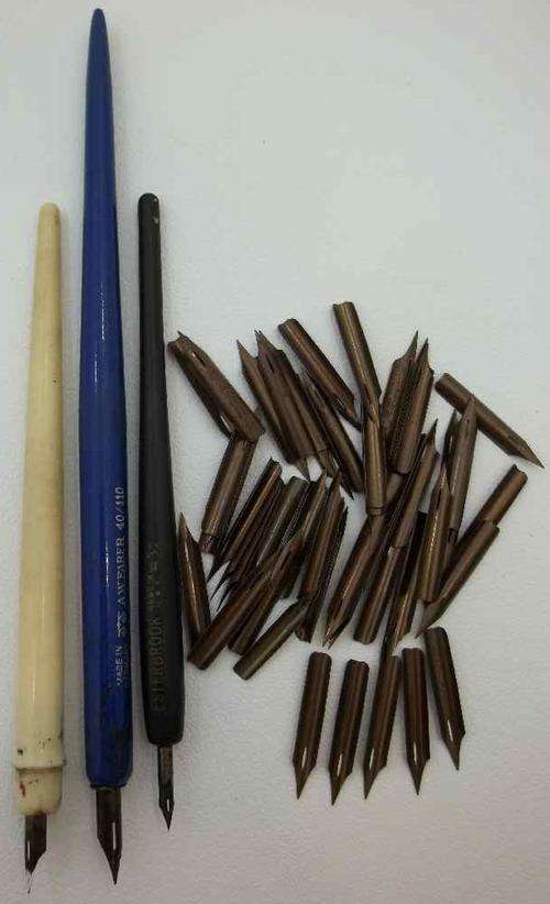 3X Drawing Fountain Pens (AW Faber 40/110 & Esterbrook #32) + 62 Assorted Nibs