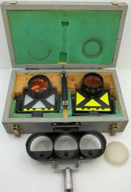 Vintage Land Surveyors Triple Prism Holder + Carry Case With 2 Prisms