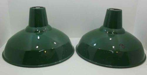 A Pair Of Gorgeous Vintage Large Green & White Ceiling Lampshades - Height 25cm, Diameter 41cm