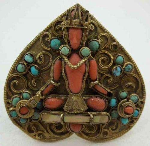 Lovely Brass & Semi-Precious Stone Eastern Inspired Figurine Plaque With Stand - 5cm/5cm