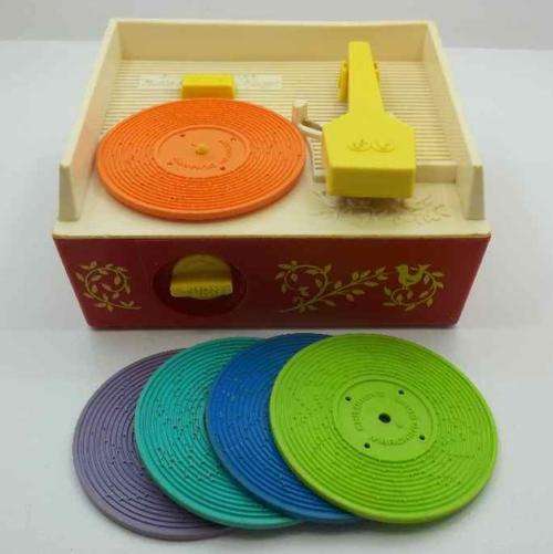Vintage 1971 Fisher-Price Music Box Record Player + 5 Records, Working