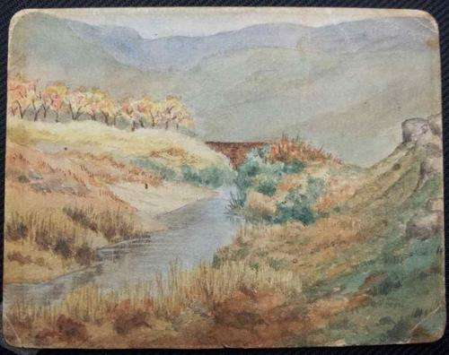 Old, Small Postcard Sized Original Watercolour On Board - 13,5cm/10,5cm