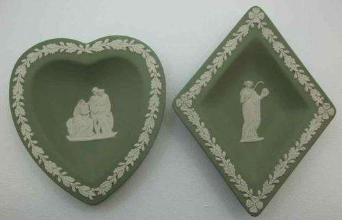 Wedgwood Jasper Ware Green Decorative Dishes - 10,5cm/11,5cm & 14,5cm/11,5cm