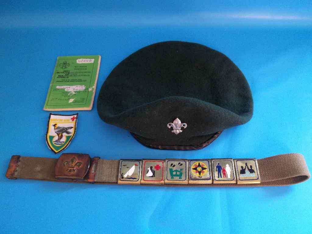 c1980's Scouting Memorabilia (Cap, Membership Book, Belt, Northern Natal Badge)